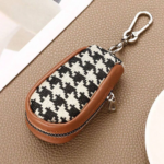 Fashion Mini PU Leather Key Holder For Women And Men, Solid Color Weave Embossed Pocket Car Key Storage Bag Key Protector Portable Pouch Bag
