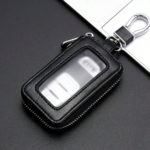 Fashion Mini PU Leather Key Holder For Women And Men, Minimalist Carbon Fiber Zipper Key Chain Case Wallet With Keyring For Daily Use
